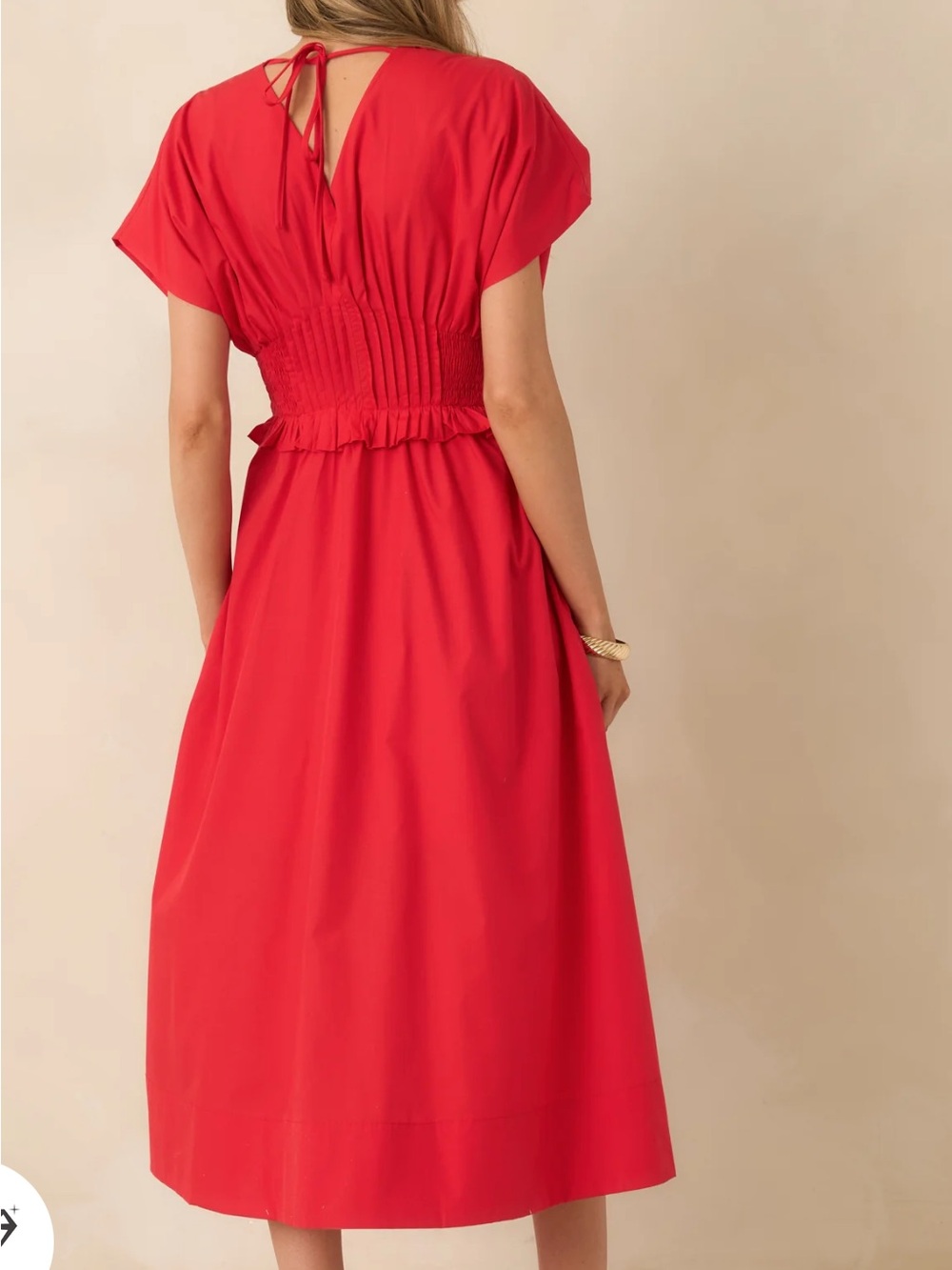 entro Red Zip-Front Midi Dress with Smocked Waist - Picture 2 of 6